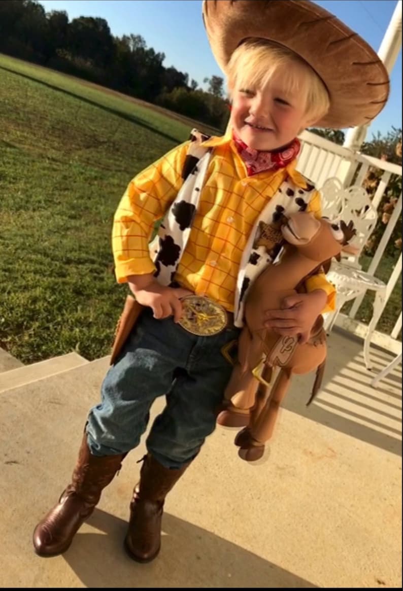 Woody Costume Children/Toddler shirt, vest, leather belt with buckle, and leather gun holster image 1