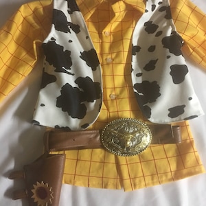 Woody Costume Children/Toddler shirt, vest, leather belt with buckle, and leather gun holster image 5