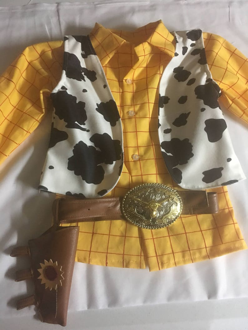 Woody Costume Children/Toddler shirt, vest, leather belt with buckle, and leather gun holster image 5
