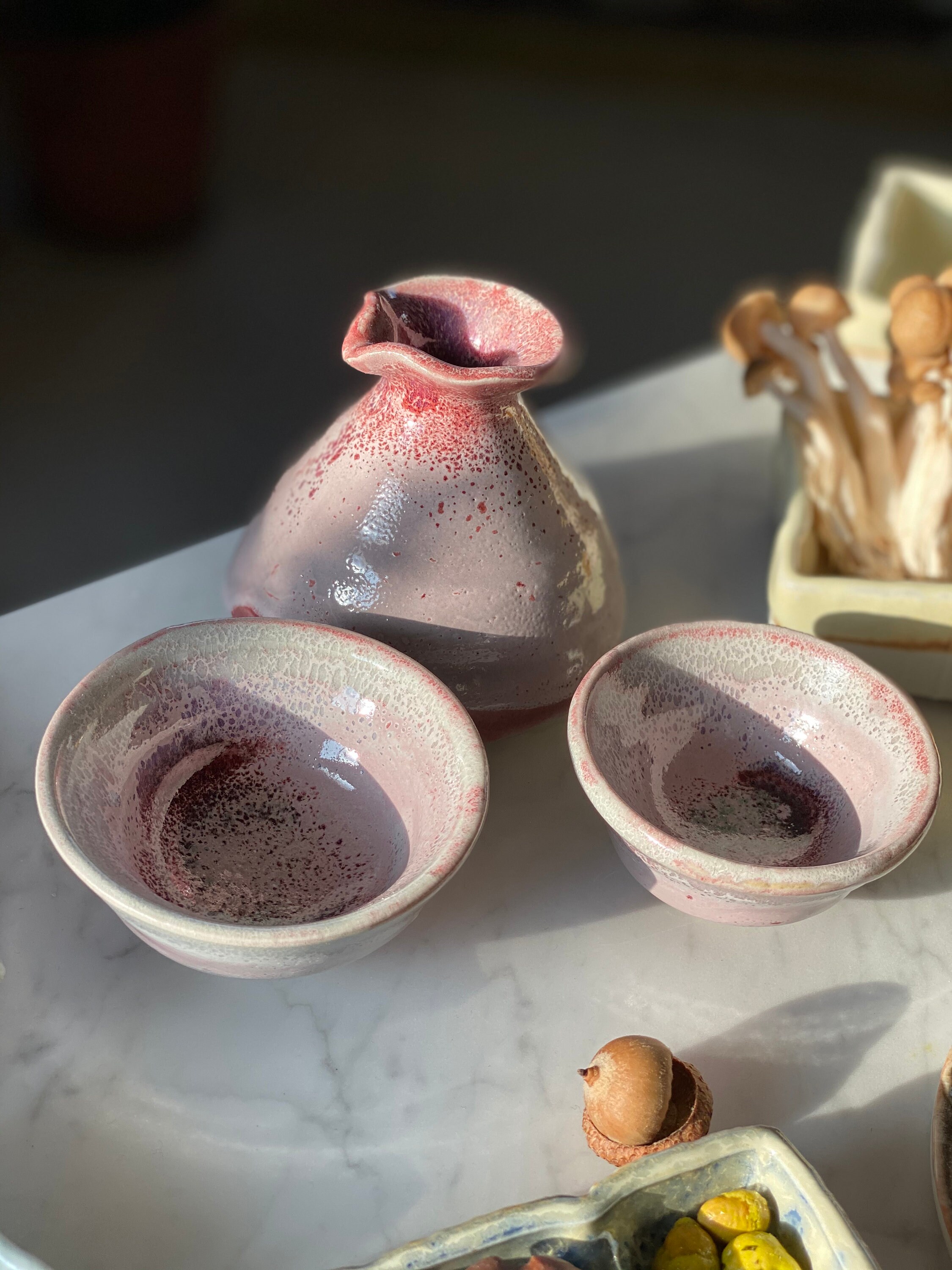 Pink sake set sake jar and 2 sake cups Etsy