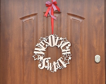 Couronne de porte de Noël - Couronne de Noël pour porte - Décoration de porte de couronne moderne - Enseigne de porte de Noël - Cintre de porte de Noël