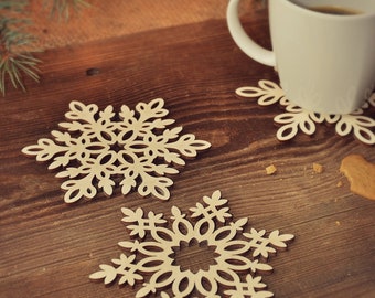 Tapis de tasse en bois flocon de neige, WInter Décoration, Décoration de table de Noël