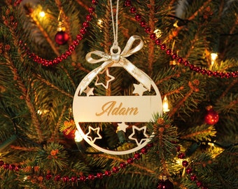 Personalisierte benutzerdefinierte Name Holz Weihnachten Ornament Bauble Baum Dekorationen 1. Weihnachten Namen Ornament