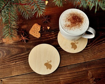 Wooden Cup pad with Reindeer, Reindeer Decoration, Funny Christmas Decoration