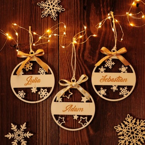 Personalized custom name Wood Christmas Ornament Bauble Tree decorations 1st christmas name ornament image 1