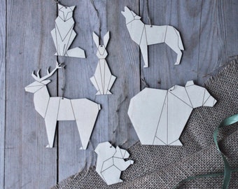 Woodland Animal Ornament Set: Modern Scandinavian Geometric Christmas Decor