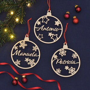 Custom Christmas baubles personalized wood ornament laser cut names CHRISTMAS gift tags