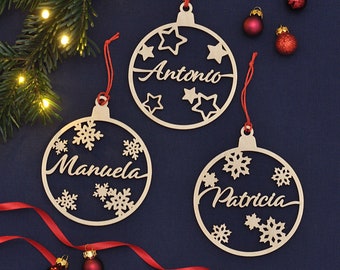 Custom Christmas baubles personalized wood ornament laser cut names CHRISTMAS gift tags