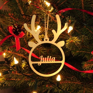 Personalized custom name Wood Christmas Ornament  Bauble Tree decorations Reindeer 1st Christmas