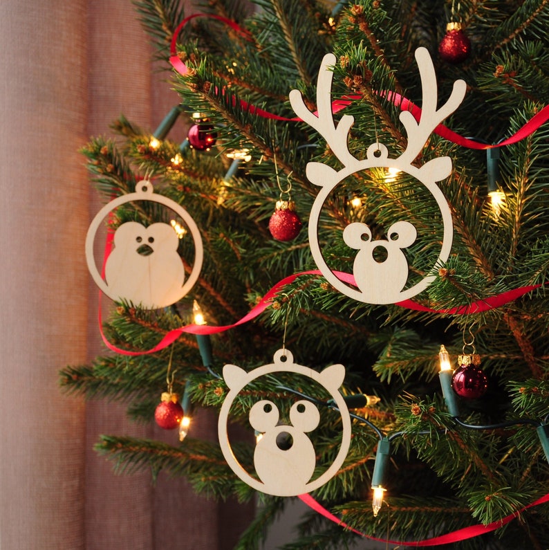Reindeer Penguin Bear Cute animals hanging decoration Wood Christmas Ornament Bauble Tree decorations image 1