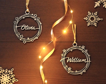CHRISTMAS gift tags Personalized wood ornament Custom Christmas baubles Laser cut names
