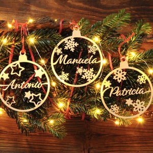 Personalized Christmas ornament Custom name Wood bauble Tree decorations 1st Christmas name ornament