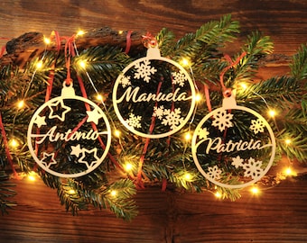 Personalized Christmas ornament Custom name Wood bauble Tree decorations 1st Christmas name ornament