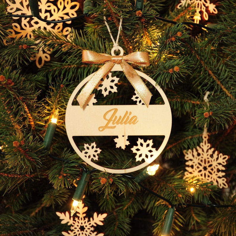 Personalized custom name Wood Christmas Ornament Bauble Tree decorations 1st christmas name ornament image 2