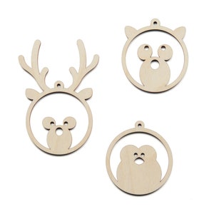 Reindeer Penguin Bear Cute animals hanging decoration Wood Christmas Ornament Bauble Tree decorations image 3