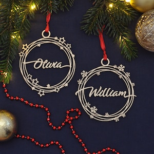 Custom Christmas baubles personalized wood ornament laser cut names CHRISTMAS gift tags