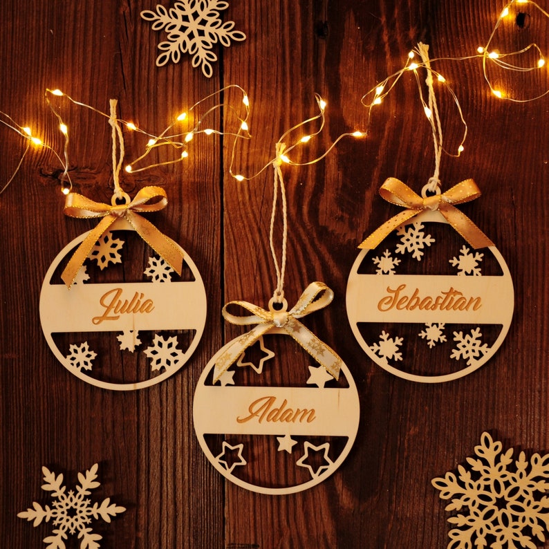 Personalized custom name Wood Christmas Ornament Bauble Tree decorations 1st christmas name ornament image 1