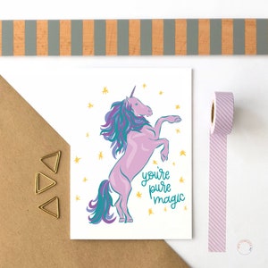 Tarjeta de cumpleaños de unicornio con tu magia pura Tarjeta de unicornio Tarjeta de cumpleaños para niños Tarjeta de cumpleaños irlandesa Tarjeta de cumpleaños para niñas Linda tarjeta de felicitaciones