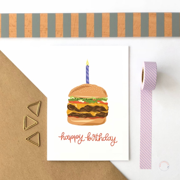 Carte d’anniversaire de Joyeux anniversaire Burger Carte Foodie Carte d’anniversaire carte d’anniversaire pour lui Carte d’anniversaire drôle Cheeseburger Carte mari Carte d’anniversaire