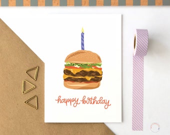 Happy Birthday Burger Card Foodie Birthday Card Birthday Card For Him Funny Birthday Card Cheeseburger Card Husband Birthday Card