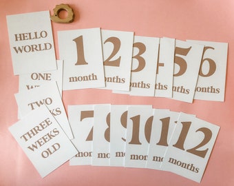 Neutral Baby Milestone Cards, Weeks & Months Photo Props