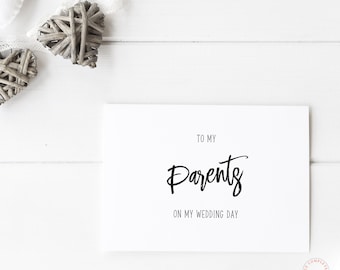 Hochzeitskarte Für Mutter & Vater – Set Mit 2 Karten, 10 X 14 Cm, Weiß Mit Schwarzer Kalligraphie & Goldfarbenem Umschlag