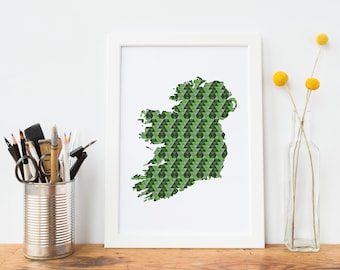 Irland Karte Print, Geometrische Kunst (A4)