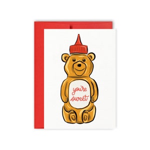 You're Sweet Honey Bear Card Leuke bedankkaart Leuke liefdeskaart Kaart voor vriendin bedankkaart voor vriend Voedsel woordspeling kaart Honingbeer