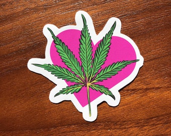 Pegatina de vinilo con forma de hoja de marihuana: resistente al agua y a la decoloración.