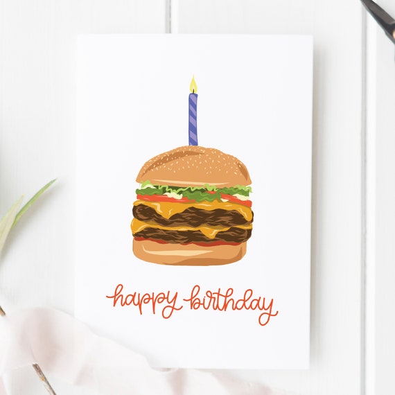 Carte Danniversaire De Joyeux Anniversaire Burger Carte Etsy