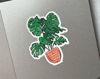 Monstera Pflanze Aufkleber, Matte Vinyl Aufkleber, Geschenk für Pflanzenliebhaber