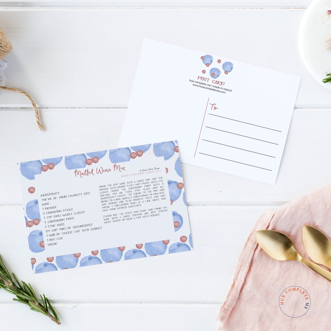 Mulled Wine Mix Recipe Card Mulled Wine Recipe Wine Recipe Postcard ...