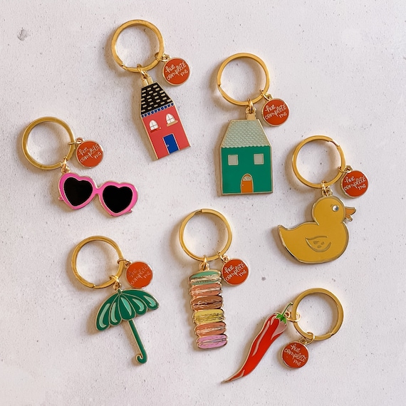 House Keychain Little Pink House Keyring House Keyring Gold