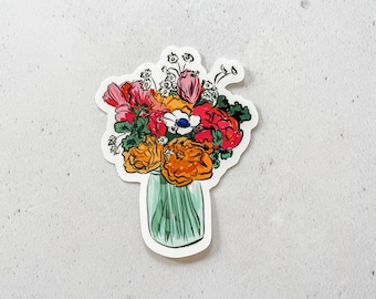 Floral Bouquet Sticker, Mason Jar Flowers, Laptop Decal