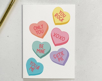 Conversation Hearts Valentine's Day Card Illustrated Valentine's Day Cards Sweetheart Candy Theme Card Card For Boyfriend You Rock Be Mine