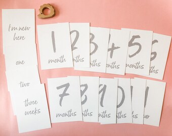 Grey Brush Script Baby Milestone Cards, Gender Neutral Photo Props