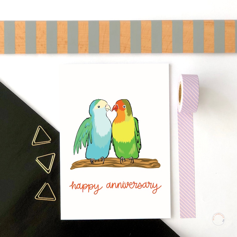 Love Birds Anniversary Card: Hand-illustrated Lovebird Design - Etsy