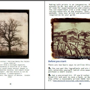 K&ouml;nnte beinhalten: Eine Buchseite mit einem Schwarzwei&szlig;foto eines Baumes im Winter. Der Text auf der Seite lautet: "Oak tree in winter / William Henry Fox Talbot circa 1842-43 Salt print from a calotype negative. ...How charming it would be if it were possible to cause these natural images to imprint themselves durably, and remain fixed upon the paper! And why should it not be possible? I asked myself." W.R. Fox Talbot, The Pencil of Nature. London 1844"