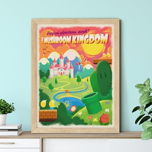Affiche de voyage du Royaume Champignon (Super Mario Brothers)