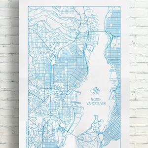 Impresión del mapa de la ciudad de North Vancouver, Columbia Británica