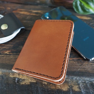 Cartera de cuero doble para tarjetas de visita, tarjetero de cuero, tarjetero, billetera minimalista, billetera de bolsillo frontal, billetera para tarjetas de crédito para hombre