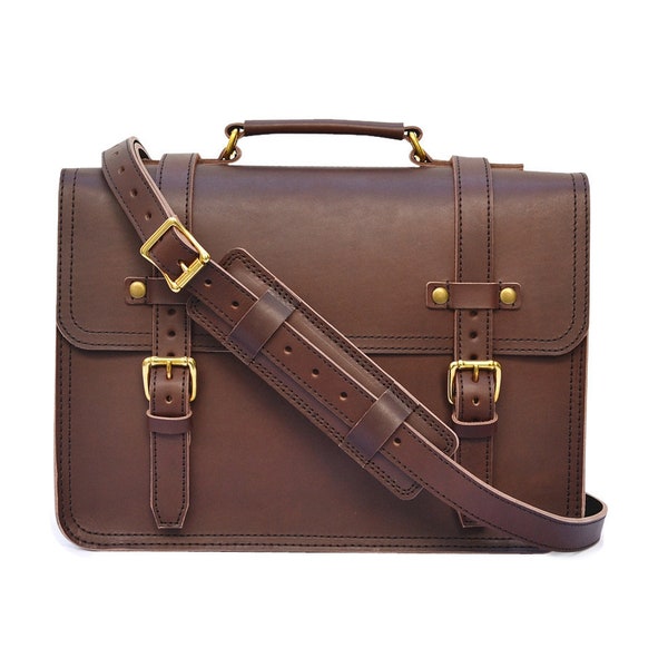 Simple XL Mens Leather Briefcase, Leather Crossbody Bag, Handmade Leather Messenger Bag Men, Leather Laptop Bag Women,  Leather Satchel