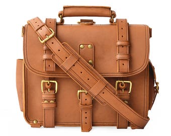 Mens Leather Briefcase | Water Buffalo | Single Space Leather Messenger Bag Men | Leather Backpack Satchel | Leather Briefcase | Laptop Bag