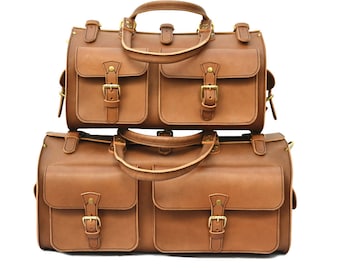 Leather Duffle Bag | Mens Weekender Bag | Overnight Bag in Veg Tan Leather | Womens Carryon Luggage | Large Duffel w/ strap