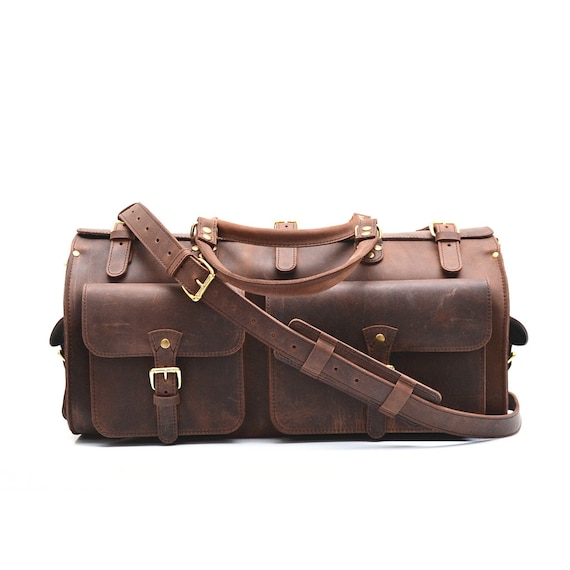 mens leather weekender duffle bag