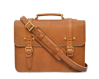 Simple XL Mens Leather Briefcase, Leather Crossbody Bag, Handmade Leather Messenger Bag Men, Leather Laptop Bag Women,  Leather Satchel