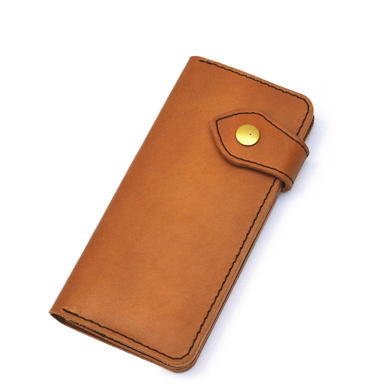 Womens Snap Bifold Wallet Ladies Long Leather Wallet Coin Pouch Card Insert Black Or Brown Leather Pocketbook Clutch Gift For Her - 