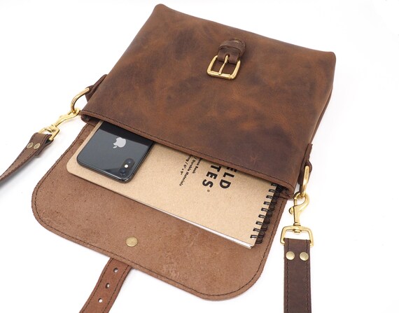 Slimline Crossbody Purse Womens Leather Cross Body Bag Vintage Brown Leather Satchel Ladies Medium Shoulder Bag Retro Buckle Purse Etsy Ireland