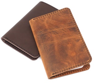 Leather Field Notes Journal Cover & Passport Holder, Leather Moleskine Notebook Cover w/ Pen Holder in Brown Leather, Christmas Gift for Dad