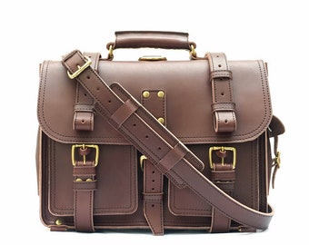 Mens Leather Executive Briefcase, Executive Messenger Bag, Handmade Leather Bag for 15" Laptop | Large Leather Satchel for Men & Women